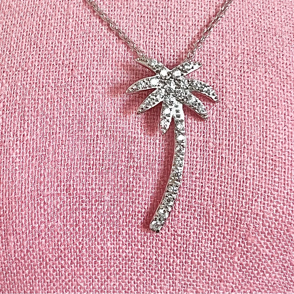 Sparkling Sterling Silver Palm Tree Pendant & Necklace